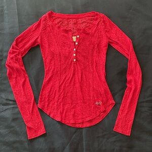 Hollister Women’s Red Lace Accent Long Sleeve Sz XS Y2K